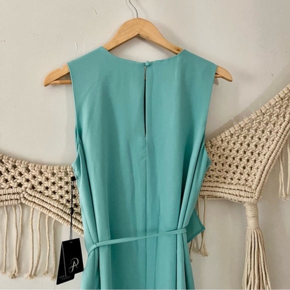 NWT Adrianna Papell Aruba Blue Gauzy Crepe Draped Front Dress - Picture 8 of 12